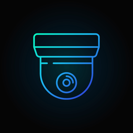 CCTV vector blue sign or icon in thin line style on dark backgroundのイラスト素材