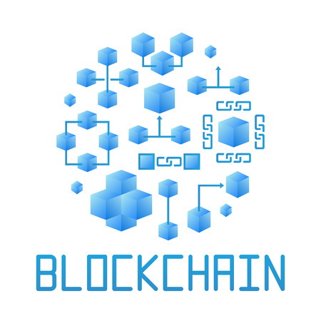 Blue blockchain technology in round shape vector illustration. Block Chain creative symbol on white backgroundのイラスト素材