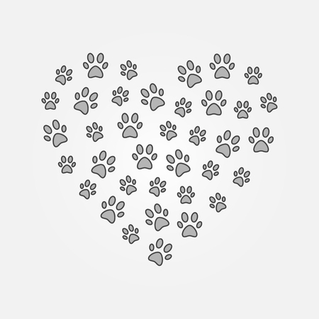 Gray pets footprints in heart shape vector cute illustrationのイラスト素材