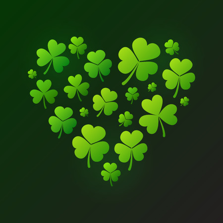 Green heart made of small shamrocks on dark background Vector illustration.のイラスト素材