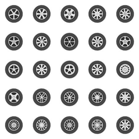 Wheel icons set. Vector flat car wheels disks signs  elementsのイラスト素材
