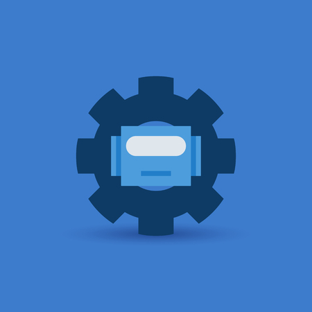 Robot in gear icon - vector funny head in cog signのイラスト素材