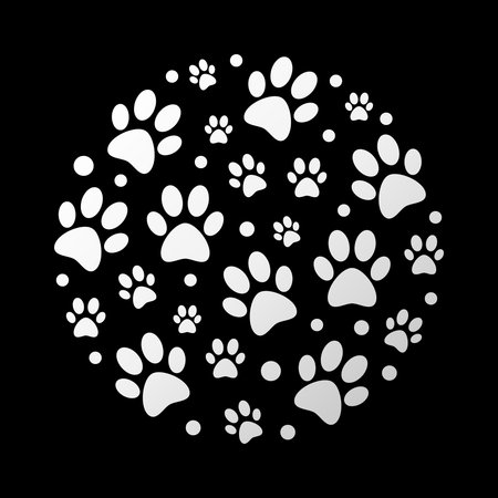 Dog footprints vector illustration on black backgroundのイラスト素材