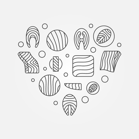 Salmon or trout in heart shape - vector red fish meat symbolのイラスト素材