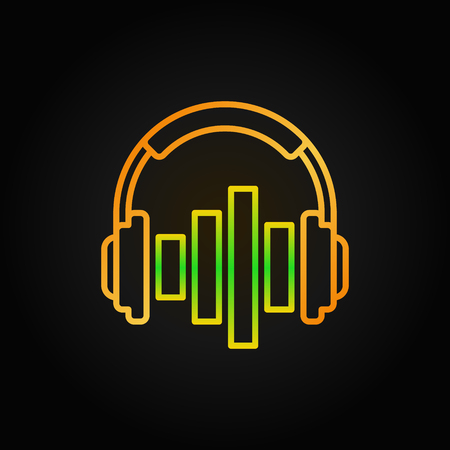 Golden Music headphones with equalizer vector concept icon or design element in outline style on dark backgroundのイラスト素材