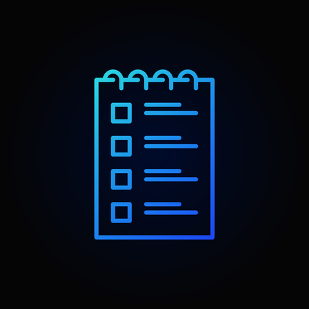 Checklist blue outline icon. Vector to do list concept sign or logo element in thin line style on dark backgroundのイラスト素材