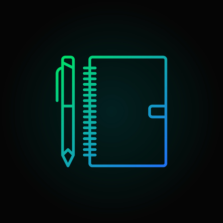 Notebook with pen outline colored vector outline iconのイラスト素材