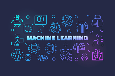 Machine Learning colored horizontal vector line illustrationのイラスト素材