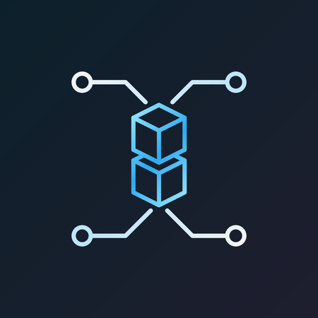 Blockchain vector bright outline icon on dark backgroundのイラスト素材