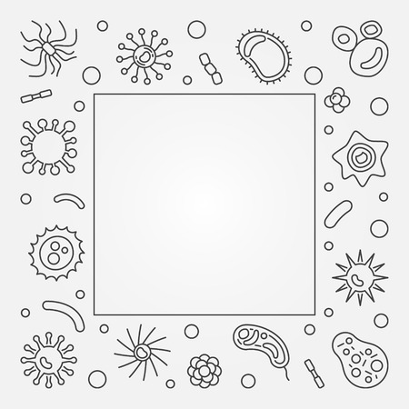 Bacterial cells square frame. Vector concept line illustrationのイラスト素材