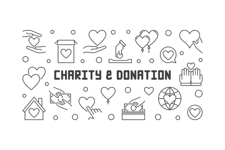 Charity and Donation vector concept minimal outline banner or illustration for volunteer centerのイラスト素材