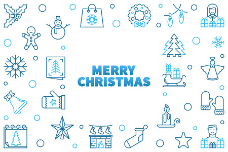 Vector Merry Christmas illustration. Xmas blue line frameのイラスト素材