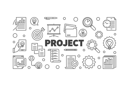 Vector Project horizontal concept illustration or banner in thin line styleのイラスト素材