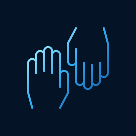 Hands vector blue outline icon on dark backgroundのイラスト素材