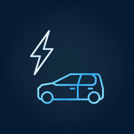 Lightning and electric car creative vector icon in outline styleのイラスト素材