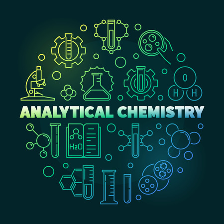 Analytical Chemistry vector colorful round outline illustration on dark backgroundのイラスト素材