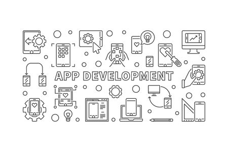 App Development vector concept banner in thin line styleのイラスト素材