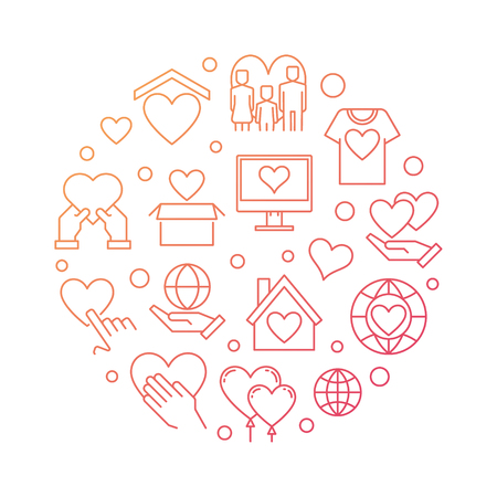 Volunteering round vector modern illustration in thin line style on white backgroundのイラスト素材