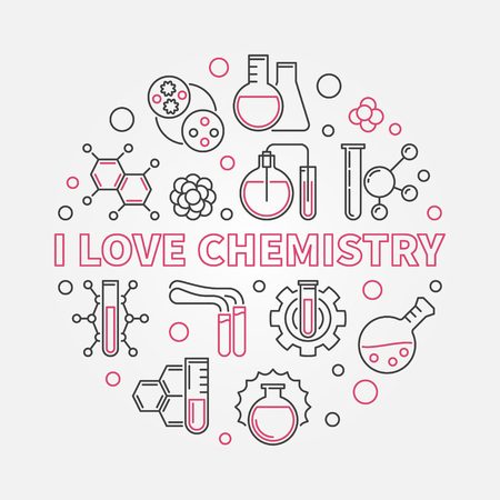 I Love Chemistry vector science concept outline round illustrationのイラスト素材