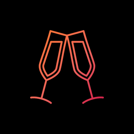 Two Wine Glasses vector colorful outline icon or signのイラスト素材