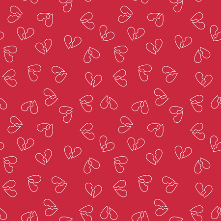 Vector Broken Heart concept red seamless pattern in thin line styleのイラスト素材