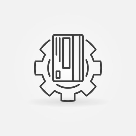 Credit card in gear vector outline icon. Card repair symbolのイラスト素材