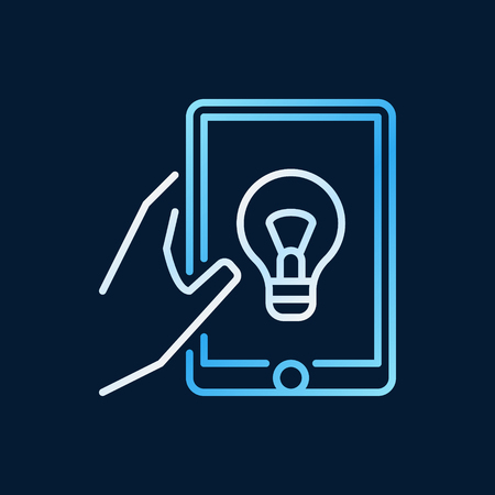 Hand holding tablet vector outline colored iconのイラスト素材