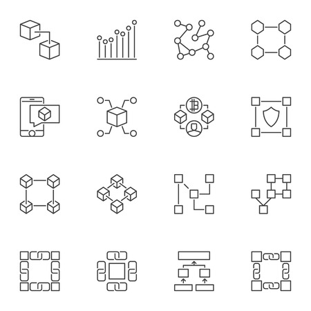 Blockchain linear icons. Set of Block Chain vector signsのイラスト素材
