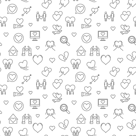 Love concept seamless outline pattern. Vector simple background in thin line styleのイラスト素材