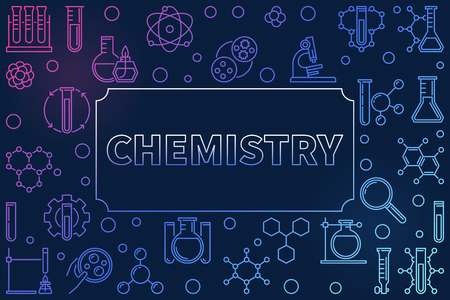 Chemistry vector horizontal linear frame with empty space for text on dark backgroundのイラスト素材