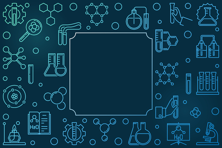 Chemistry outline blue modern frame with empty space for text. Vector Science concept illustrationのイラスト素材