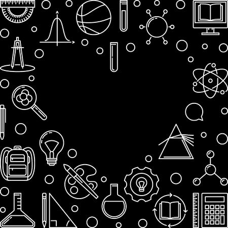 I Love School Heart vector concept linear frame or illustrationのイラスト素材