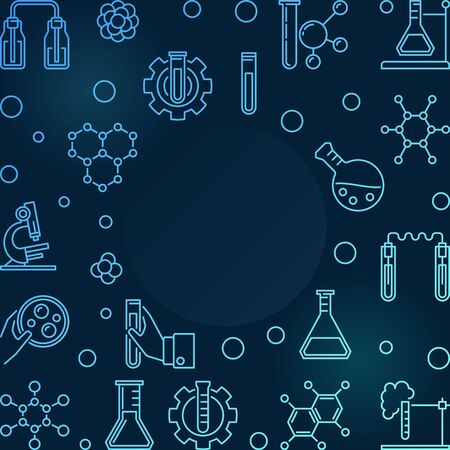 Chemistry vector blue frame with empty space for text in thin line style on dark backgroundのイラスト素材