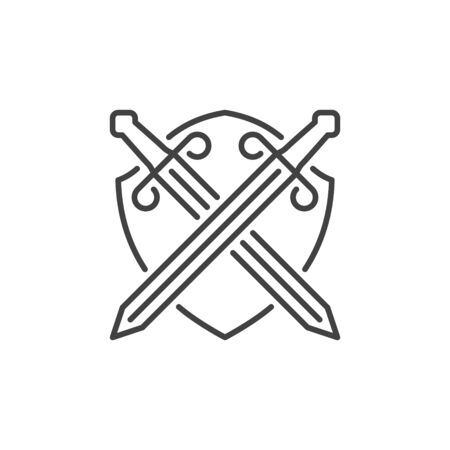 Crossed swords and shield vector outline iconのイラスト素材