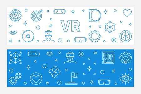 Set of 2 VR linear banners. Vector Virtual Reality illustrationのイラスト素材