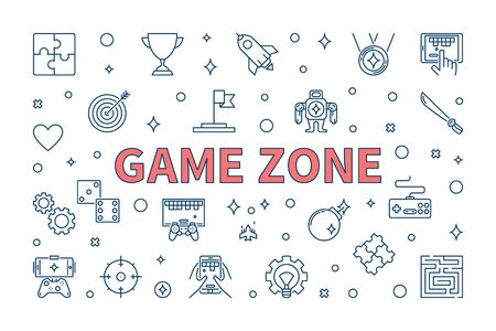 Game Zone vector concept illustration in thin line styleのイラスト素材