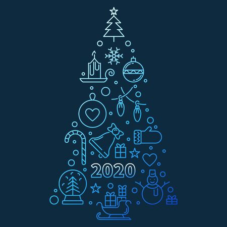 2020 New Year Tree concept vector blue outline illustrationのイラスト素材