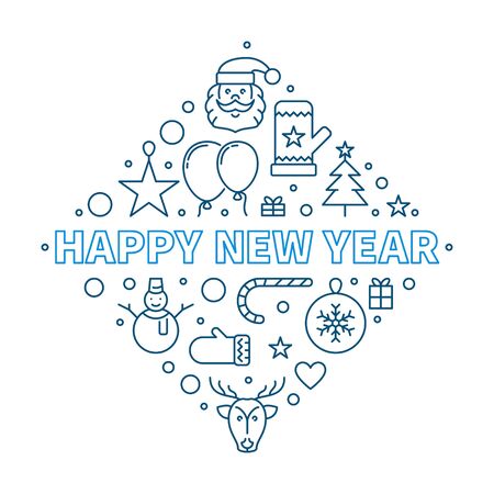 Happy New Year vector concept outline creative illustrationのイラスト素材