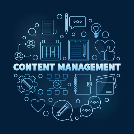 Content Management vector circular concept line blue illustration on dark backgroundのイラスト素材
