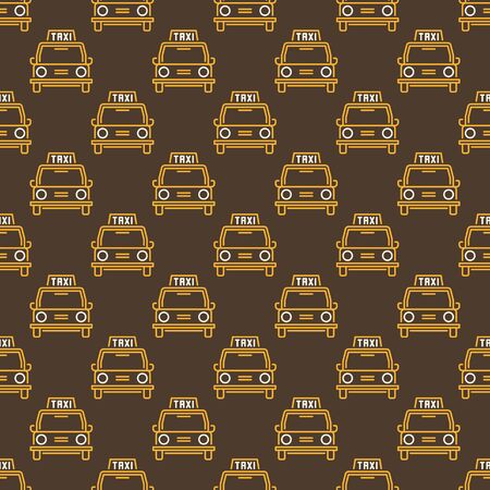 Vector Taxi retro car seamless pattern in thin line styleのイラスト素材