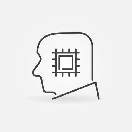 Man Head with Chip or Processor linear vector concept iconのイラスト素材