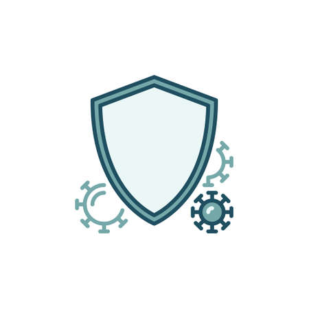 Shield with Bacteria colored icon - Antibacterial Protection signのイラスト素材