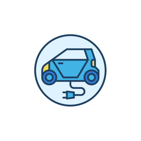 Electric Car with Plug vector concept round colored icon or logo elementのイラスト素材