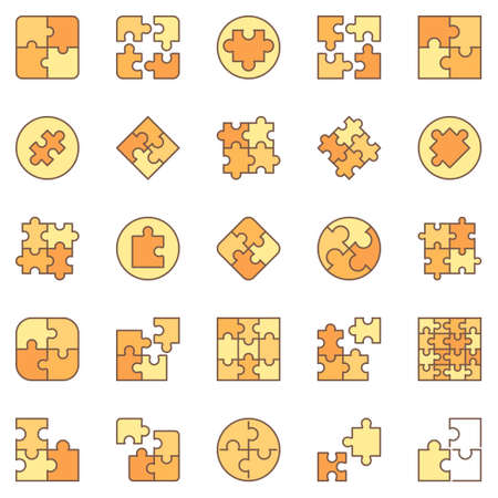 Jigsaw puzzle colored icons set - vector puzzles signsのイラスト素材