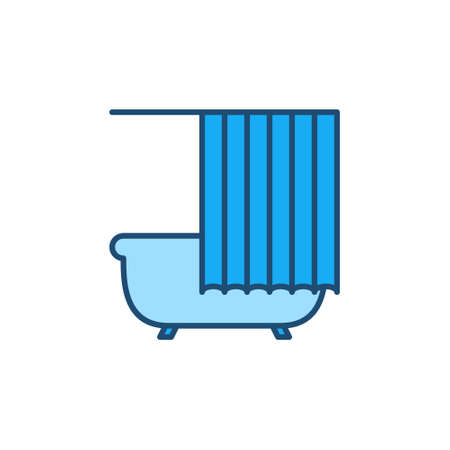 Bathtub and Shower Curtain vector concept blue iconのイラスト素材