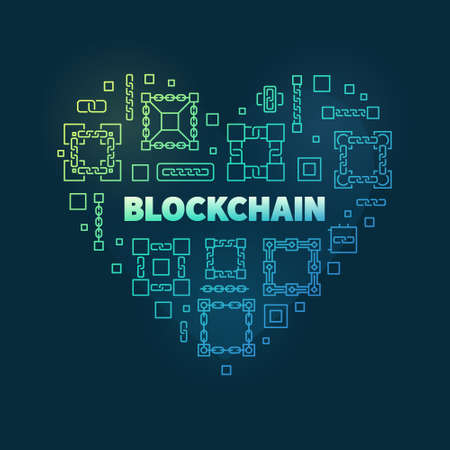Block Chain line concept colored heart shape vector bannerのイラスト素材