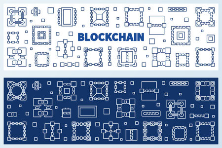 Block-Chain linear vector concept horizontal banners set