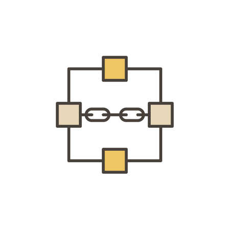Four Blocks with Chain vector Blockchain colored iconのイラスト素材