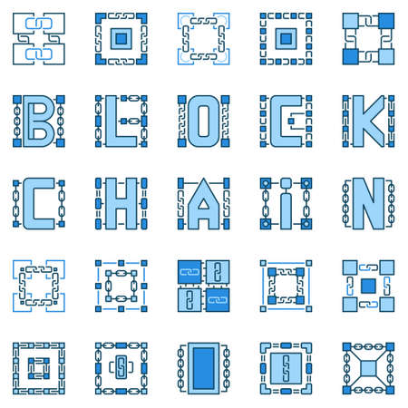 Block Chain blue icons set - vector Blockchain creative singsのイラスト素材