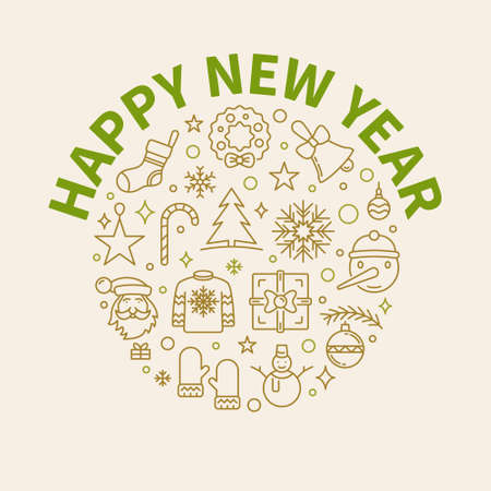 Happy New Year Card with round outline concept designのイラスト素材